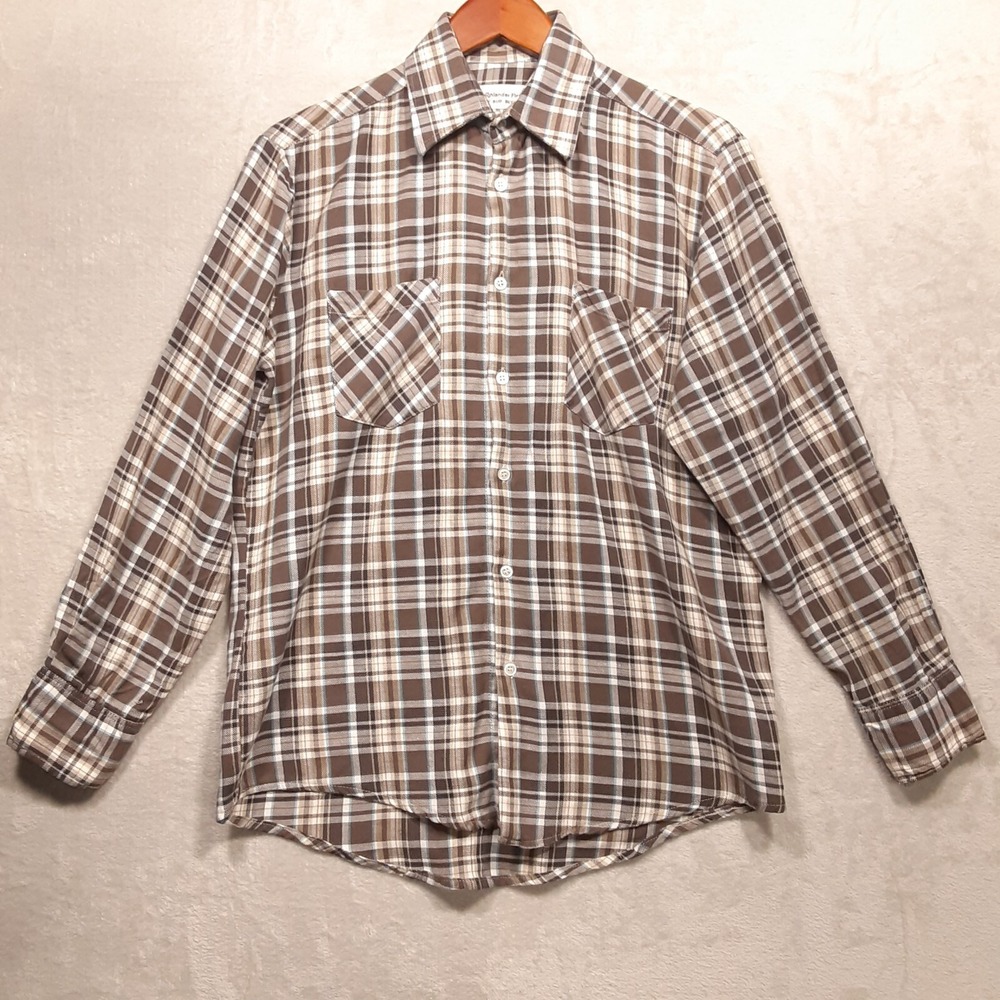 Bud Berma High Lander Mens Flannel Shirt Sz.Med./Brown & Blue Plaid/Lightweight